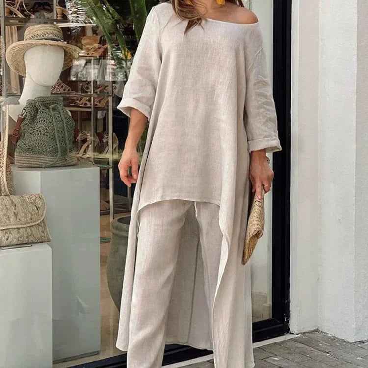💥Last Day Promotion 49% OFF💥💕Women's Solid Color Cotton Linen Fashionable Casual Suit💃💃