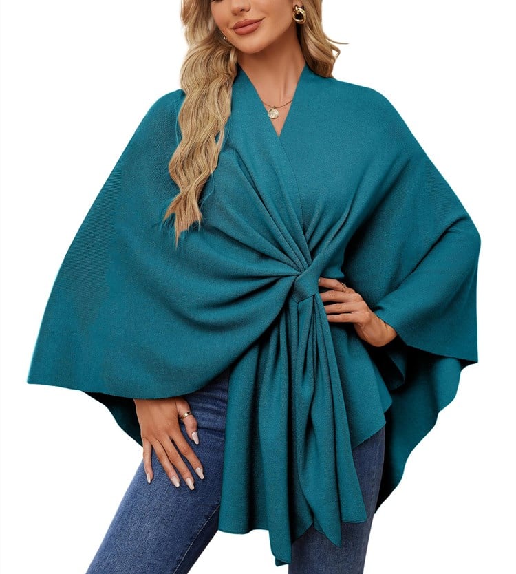 🔥Last 4 hours 57% OFF -Elegant Shawl Wraps Soft Open Front Poncho Sweater