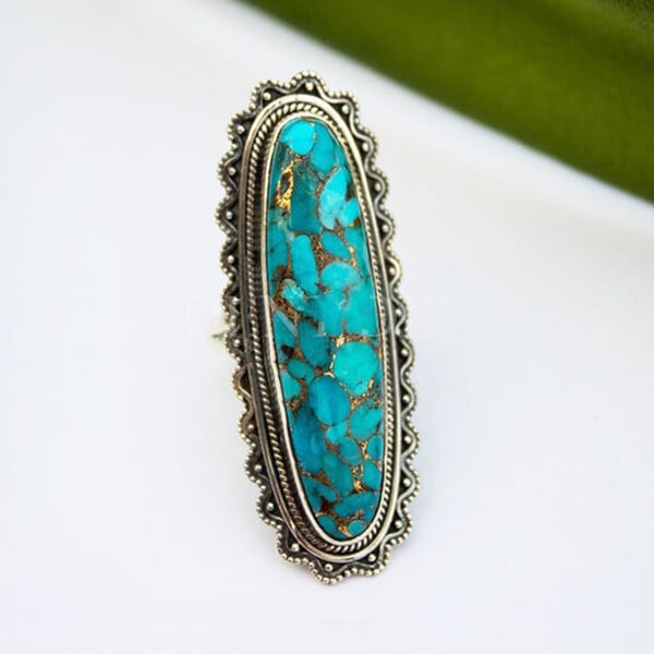 🔥🎁Sterling Silver Vintage Boho Turquoise Ring