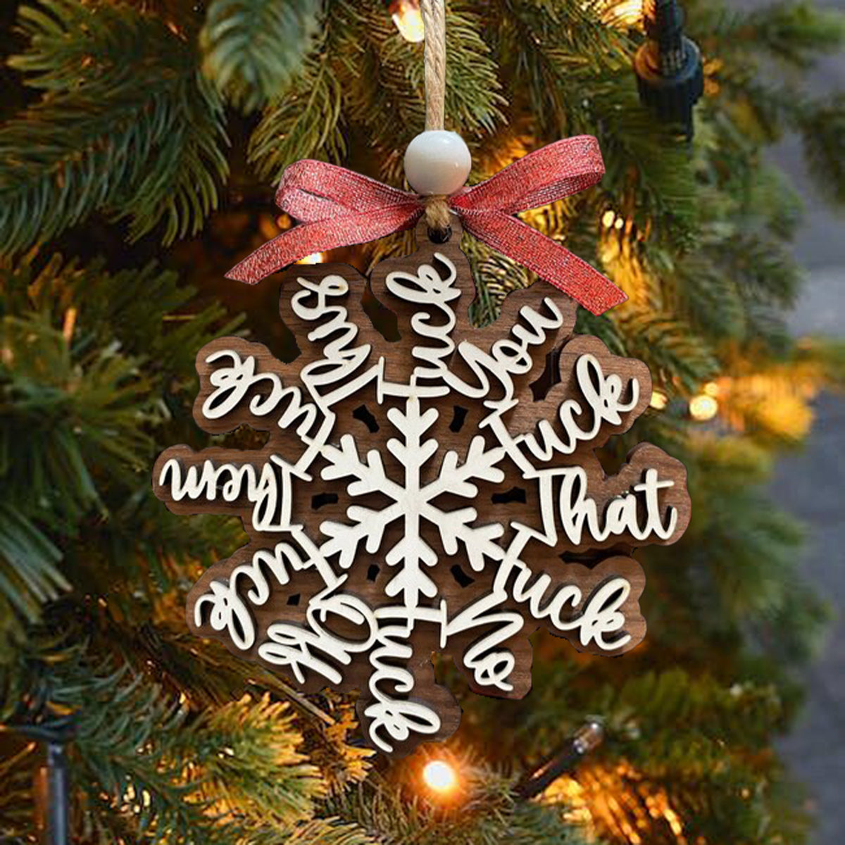 🤣Funny Swear Words Snowflake❄️ Wooden Ornament