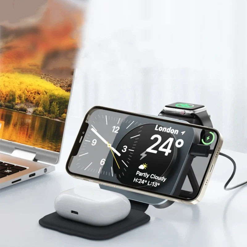 3-in-1 Wireless Charger for Phone, Watch, and Earbuds – MagSafe Ready