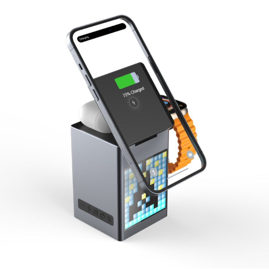 Versatile 6-in-1 Wireless Charger – Clock, Speaker & More!