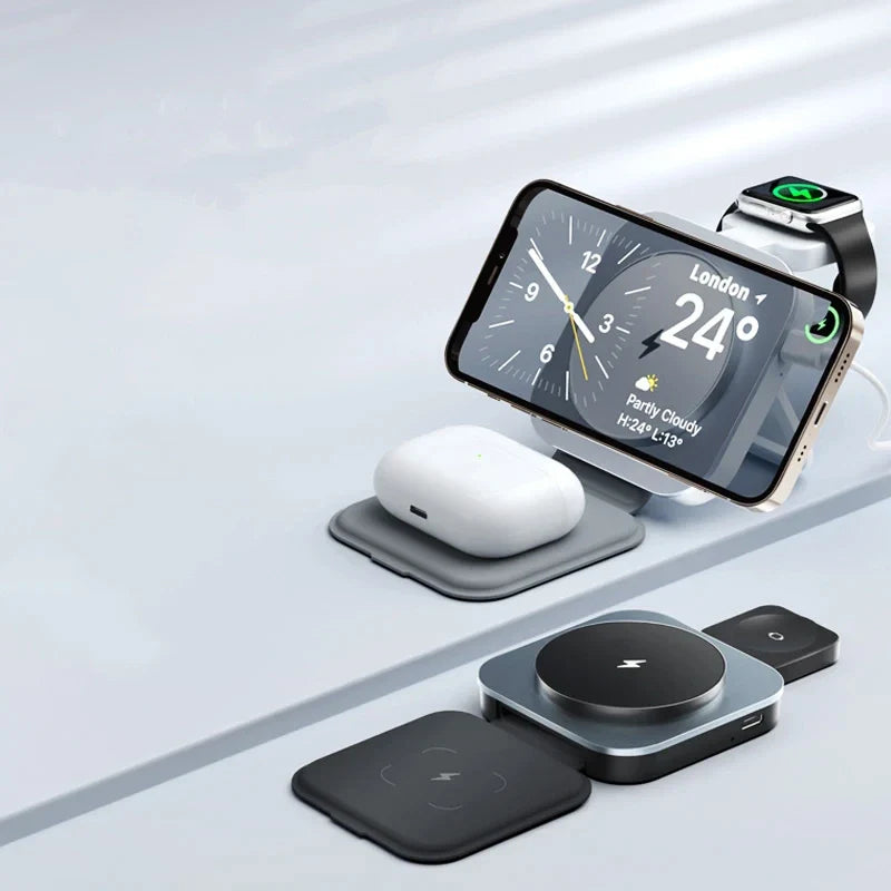 3-in-1 Wireless Charger for Phone, Watch, and Earbuds – MagSafe Ready
