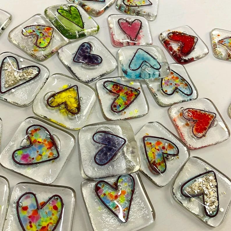 💝Fused Glass Heart Pocket Token