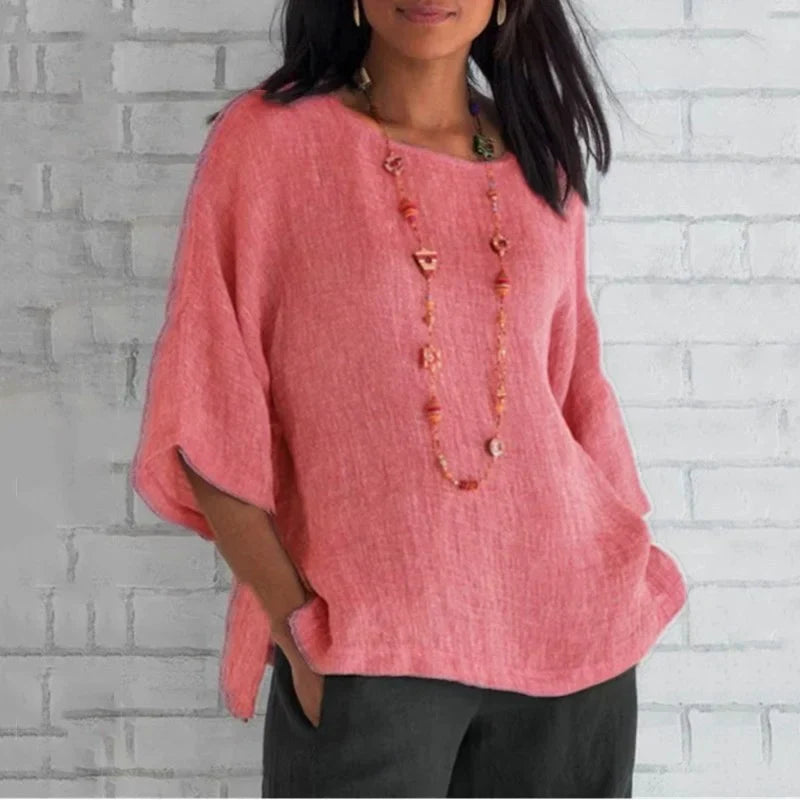 š„Spring 2024 fashion solid color cotton linen top