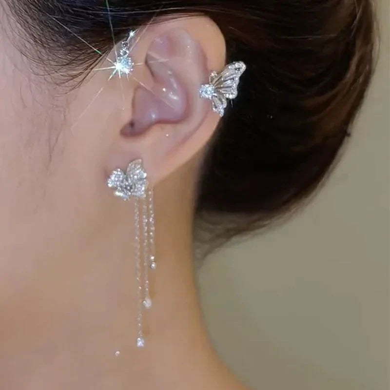 🔥🎁2024-Hot Sale🎁Butterfly Flower Tassel Shiny Zircon Earrings
