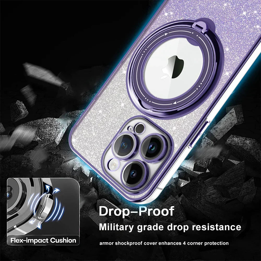 Electroplated Magnetic Glitter iPhone Case with Invisible Stand