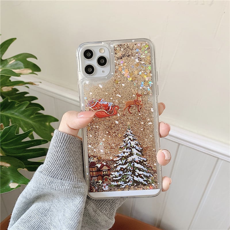 🎄Christmas theme flash powder iPhone mobile phonecase for iPhone 14/13/12/11/X/XS/7/8/SE