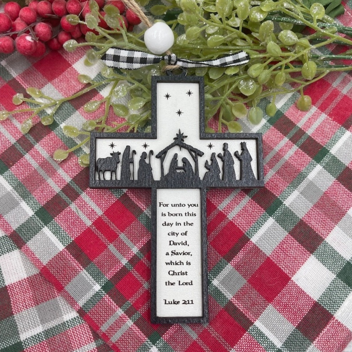 Nativity Cross Scripture Ornament - Religious Luke 2:11