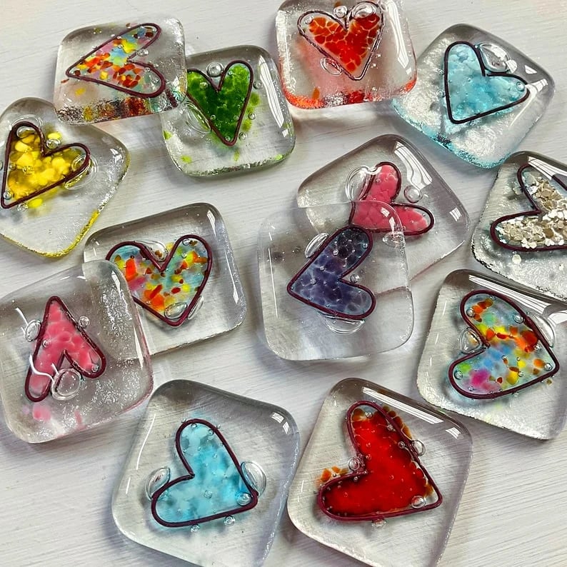 💝Fused Glass Heart Pocket Token