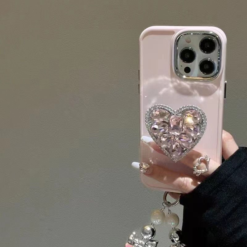 Heart Rhinestone Stand Bracelet Case Cover For iPhone