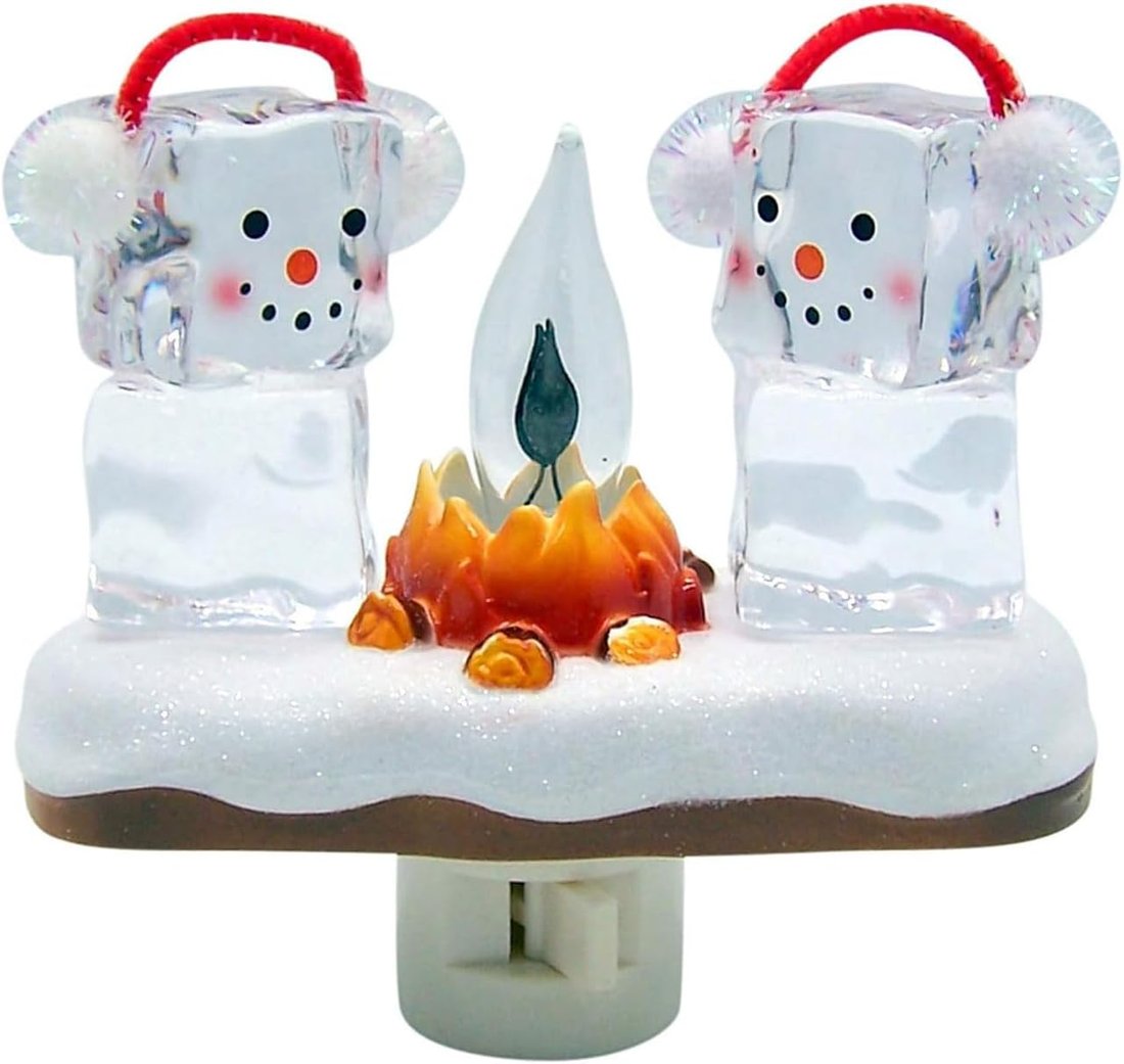 🎁Two Snowmen Campfire Flickering Nightlight.