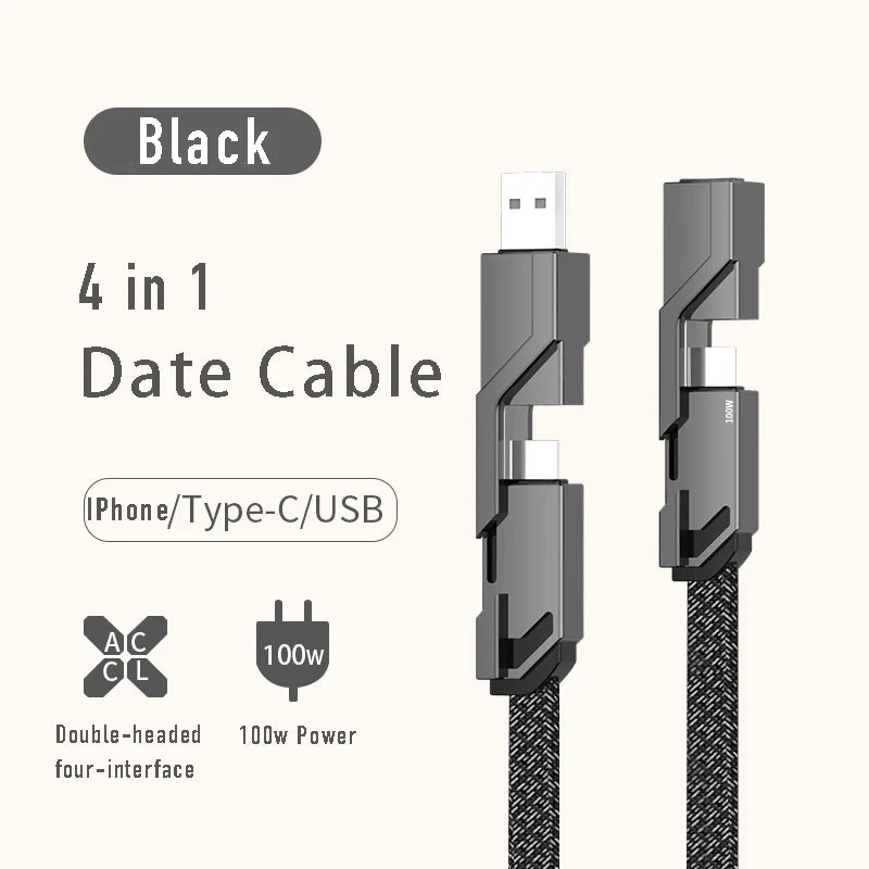 🔥4-in-1 Flat Braided Anti-tangle Charger Cable with Velcro