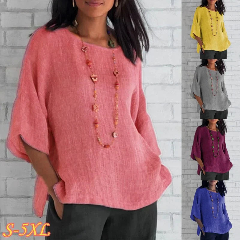 š„Spring 2024 fashion solid color cotton linen top