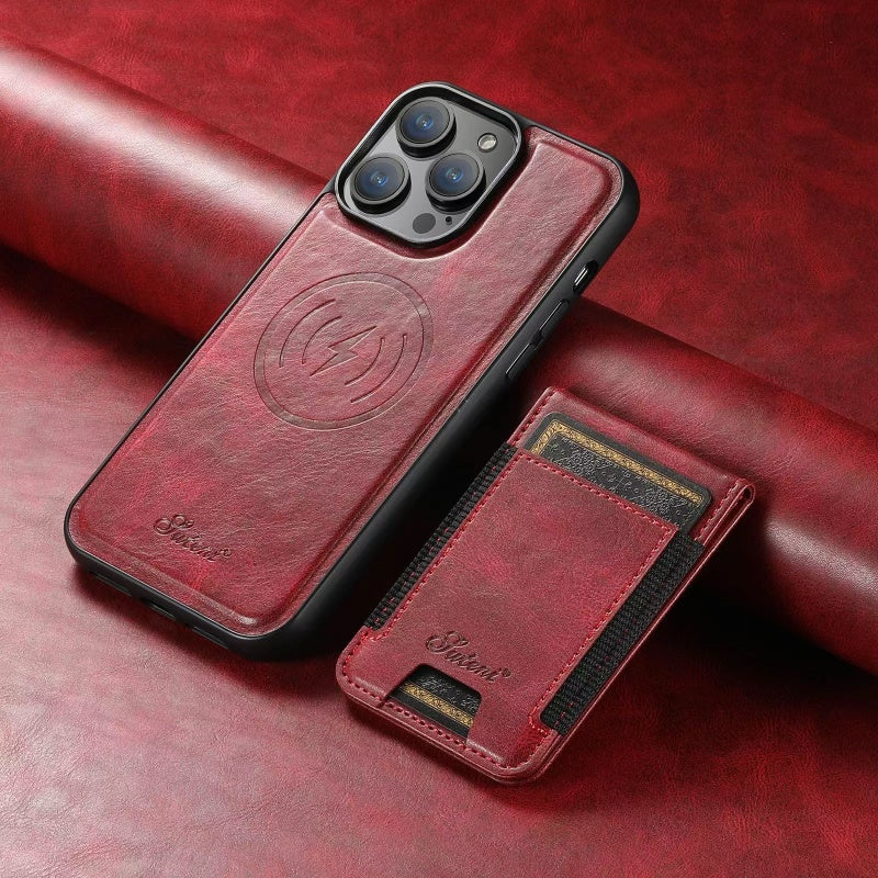 Leather Card Holder Phone Case: Magnetic Stand, Wireless Charging (MagSafe Compatible)