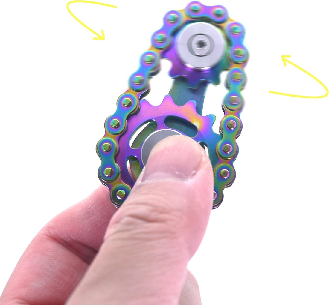 Fidget Spinner, Linkage Bike Chain Spinner Design 2 Gears Figity Spin Finger Games