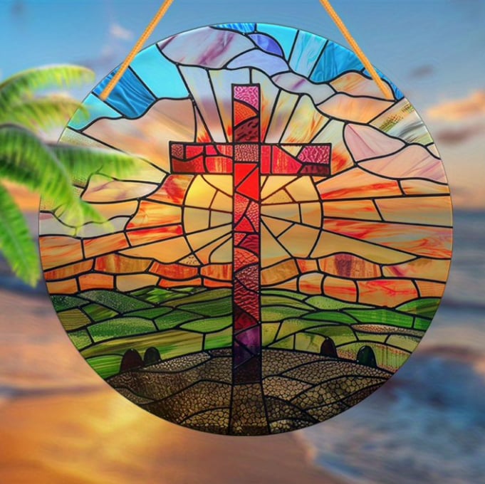🙏God bless you - ✝️Handcrafted Radiant Jesus Cross Window Sign