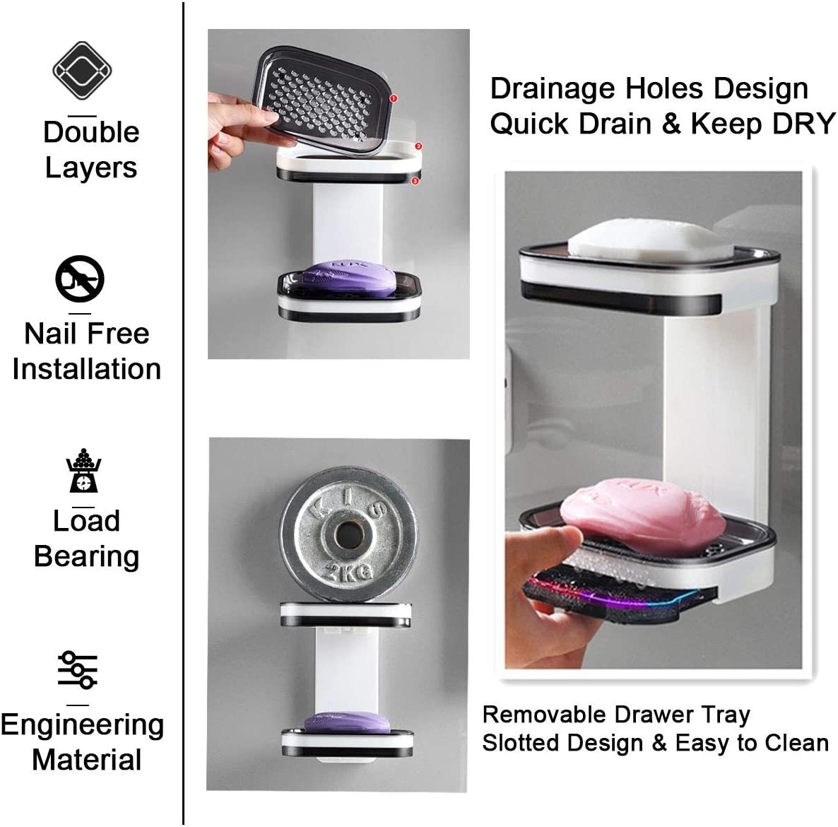 Double Soap Dish with Draining Tray