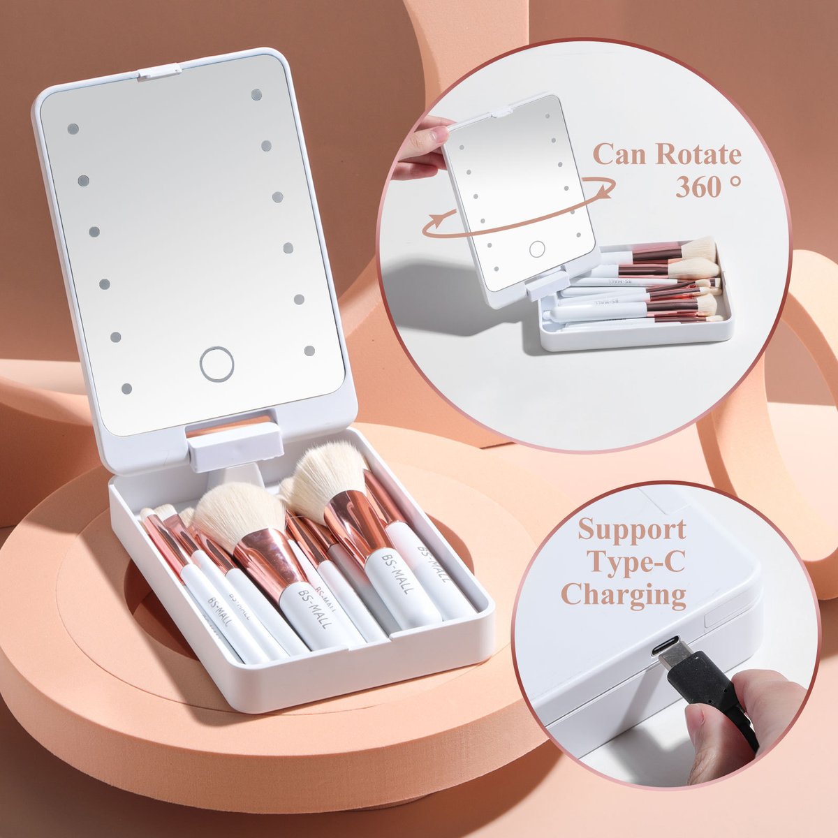 💖Travel Makeup Brush Set with LED light