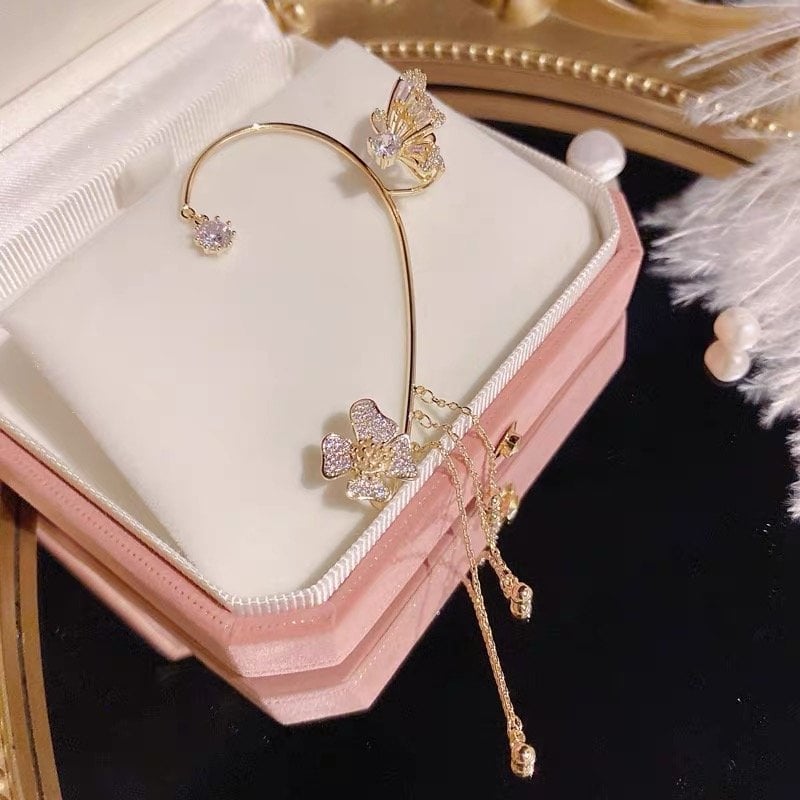 🔥🎁2024-Hot Sale🎁Butterfly Flower Tassel Shiny Zircon Earrings