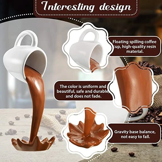 Magic Floating Spilling Coffee Cup Statue