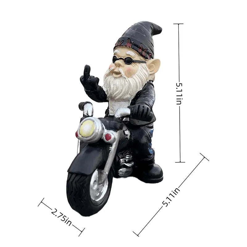 Middle Finger Dwarf Riding Motorcycle Funny Outdoor Garden Gnome😂