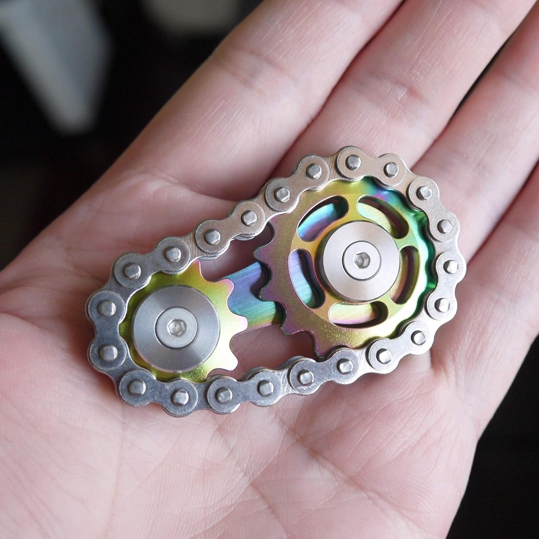 Fidget Spinner, Linkage Bike Chain Spinner Design 2 Gears Figity Spin Finger Games