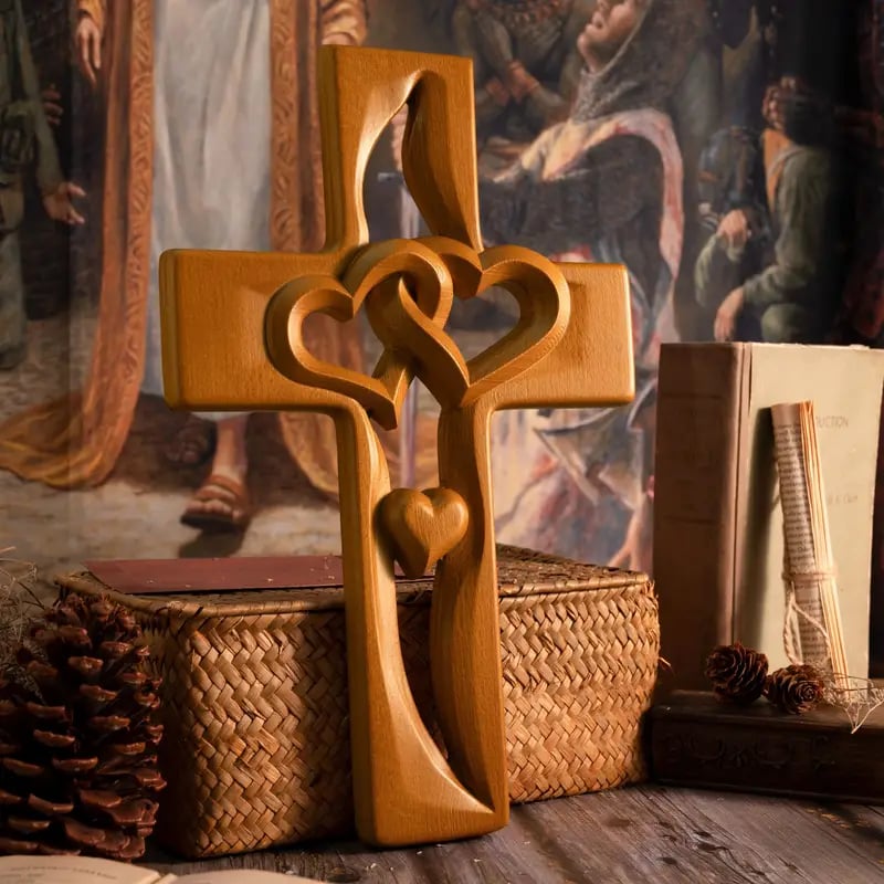 🔥Last Day Sale 49% OFF-❤️Intertwined Hearts Wooden Cross (Limited Handmade 100pcs)