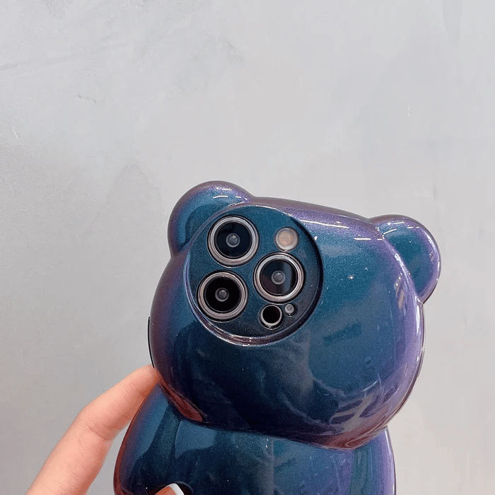 Cute 3D Glitter Shockproof Bear & Solid Color Case for iPhone