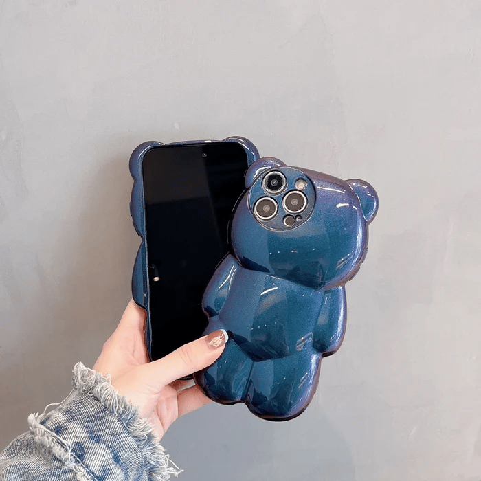 Cute 3D Glitter Shockproof Bear & Solid Color Case for iPhone
