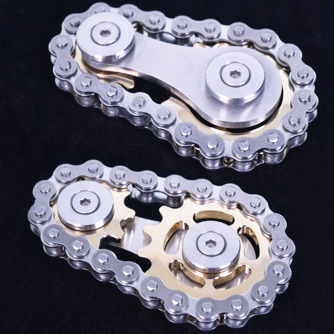 Fidget Spinner, Linkage Bike Chain Spinner Design 2 Gears Figity Spin Finger Games