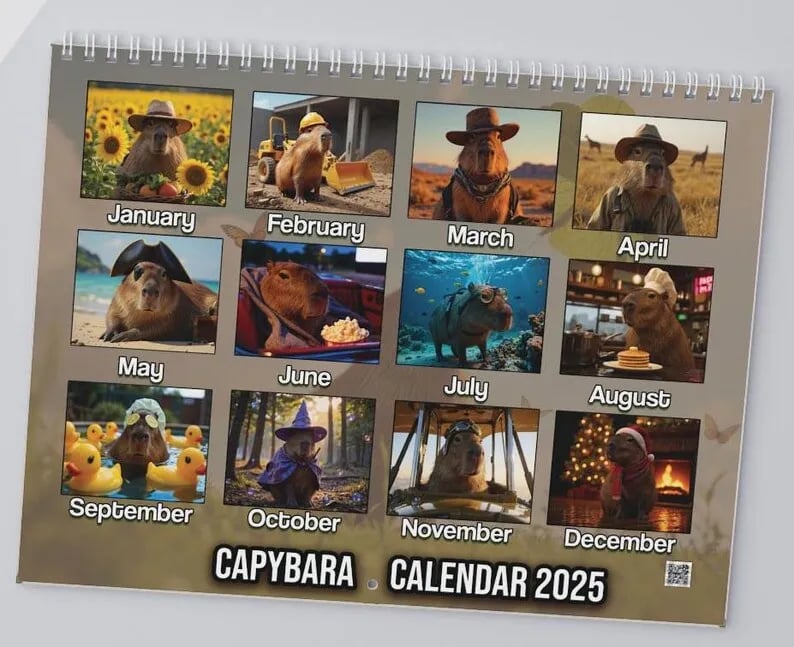 2025 Capybara Wall Calendar