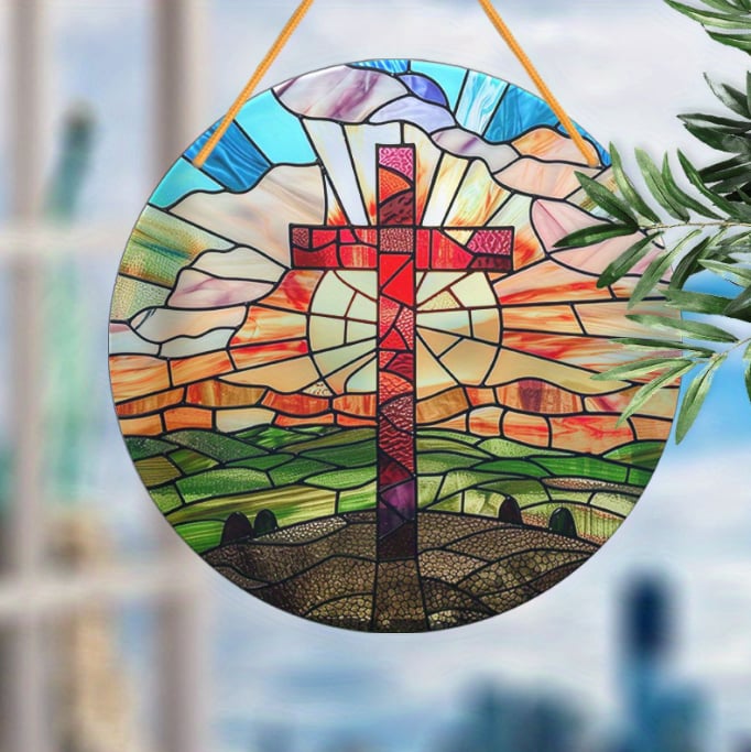 🙏God bless you - ✝️Handcrafted Radiant Jesus Cross Window Sign
