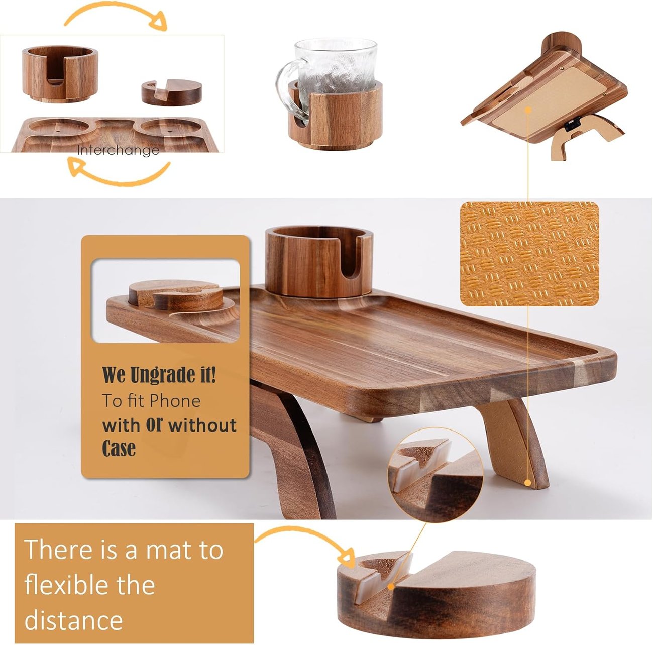 LAST DAY 70% OFF-Sofa Cup Holder Tray With 360° Swivel Stand