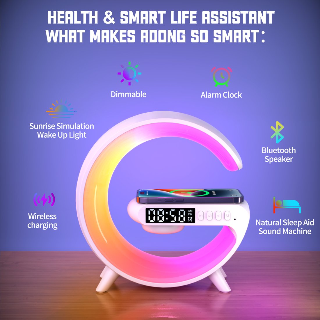 Multifunctional Bluetooth Speaker-Colorful Atmosphere Light Wireless Charging and Clock All-in-one Machine