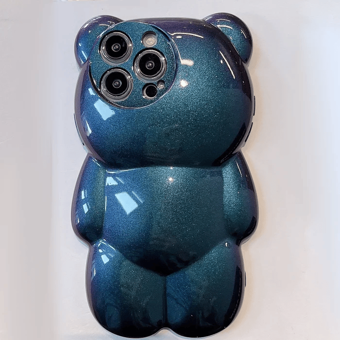 Cute 3D Glitter Shockproof Bear & Solid Color Case for iPhone