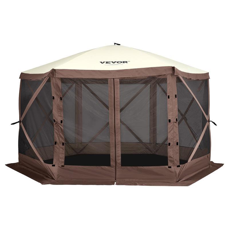 Camping Gazebo Screen Tent, 12*12ft, 6 Sided Pop-up Canopy Shelter Tent with Mesh Windows, Portable Carry Bag, Stakes, Large Shade Tents for Outdoor Camping