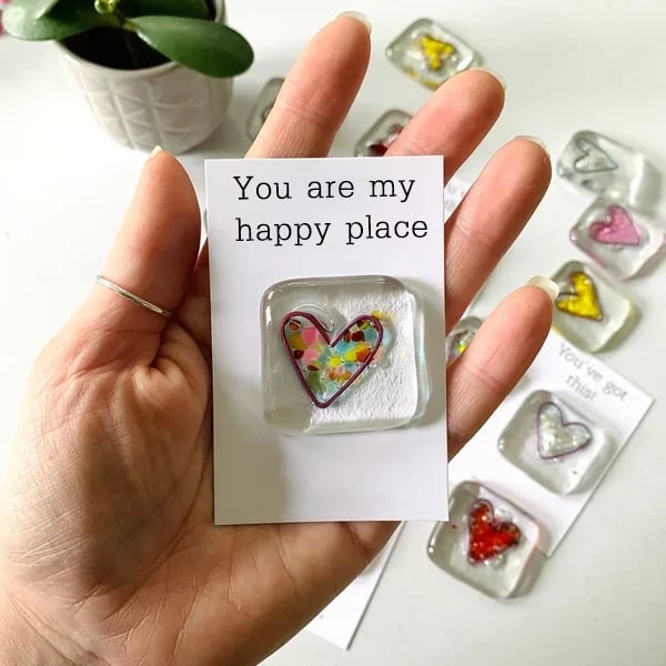 💝Fused Glass Heart Pocket Token