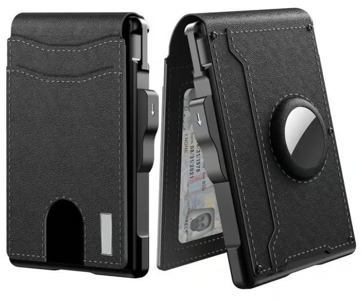 🔥Last Day Promotion 60% OFF-🔥AirTag Wallet - with Pop Up Aluminum Case Money Clip Slim Leather Slots Credit Card Holder RFID Blocking Bifold Minimalist Wallet