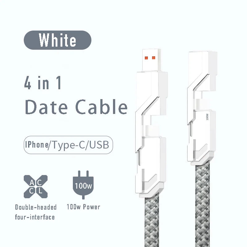 🔥4-in-1 Flat Braided Anti-tangle Charger Cable with Velcro