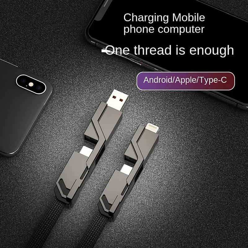 🔥4-in-1 Flat Braided Anti-tangle Charger Cable with Velcro