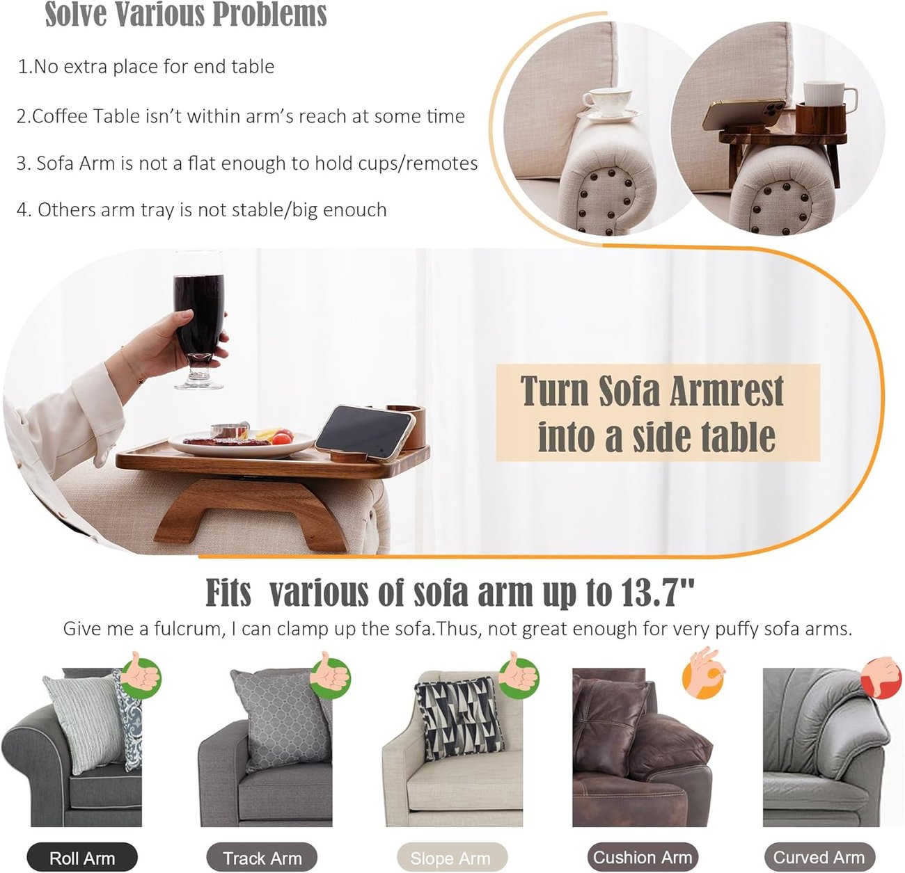 LAST DAY 70% OFF-Sofa Cup Holder Tray With 360° Swivel Stand