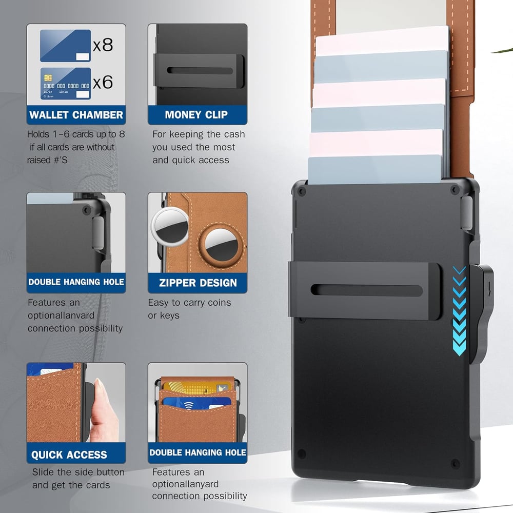 🔥Last Day Promotion 60% OFF-🔥AirTag Wallet - with Pop Up Aluminum Case Money Clip Slim Leather Slots Credit Card Holder RFID Blocking Bifold Minimalist Wallet