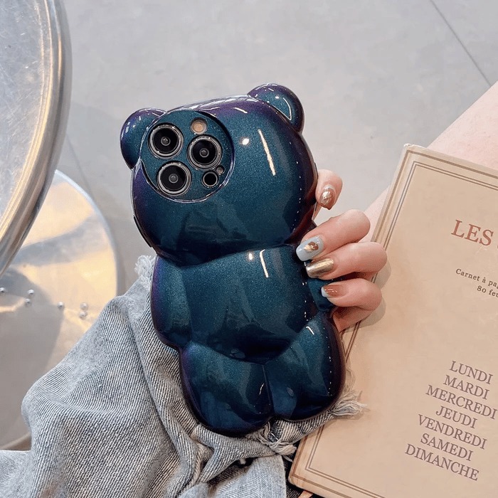 Cute 3D Glitter Shockproof Bear & Solid Color Case for iPhone