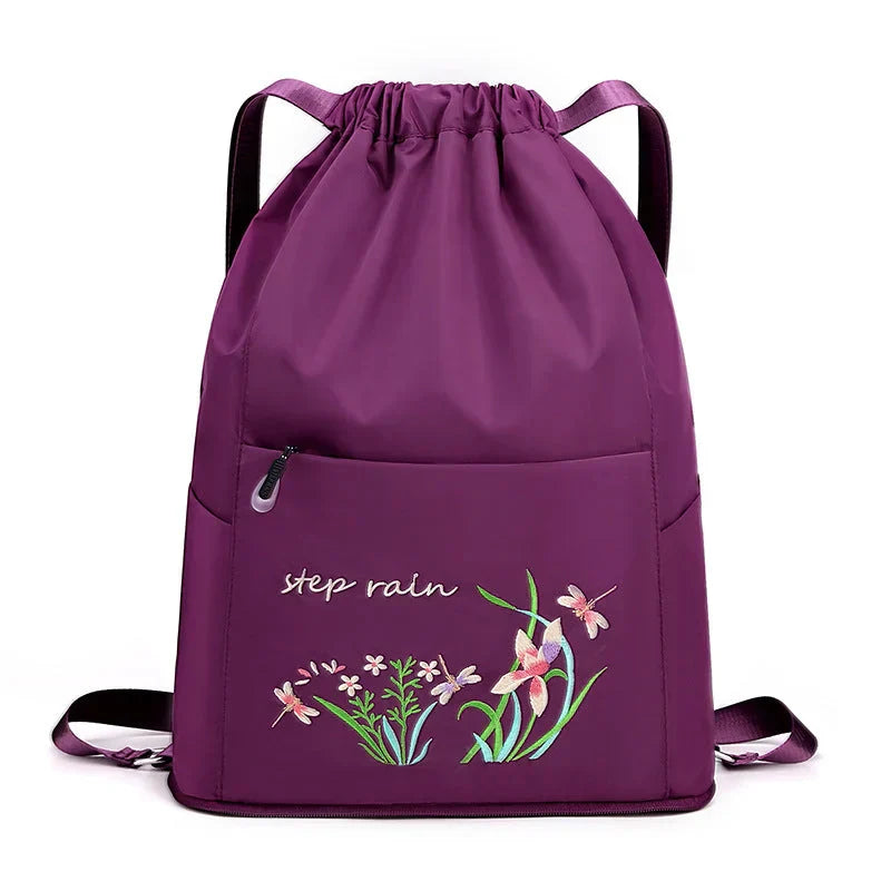 Embroidered Backpack with Drawstring