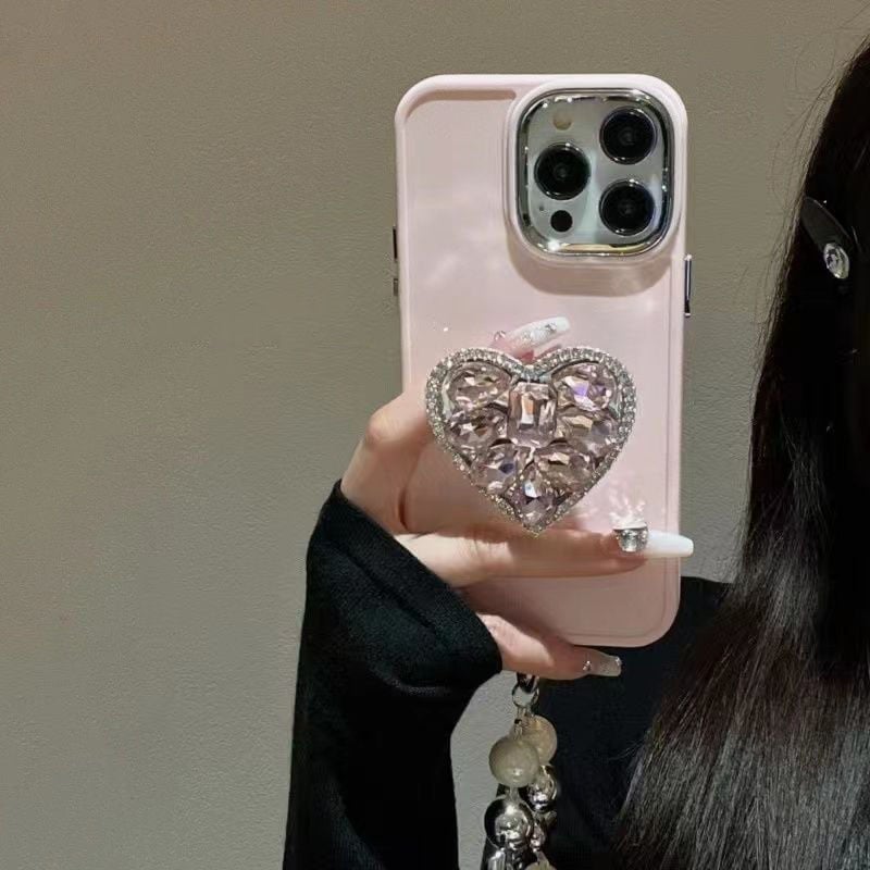 Heart Rhinestone Stand Bracelet Case Cover For iPhone