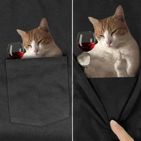 😾🖕Pocket Middle Finger Cat T-Shirt