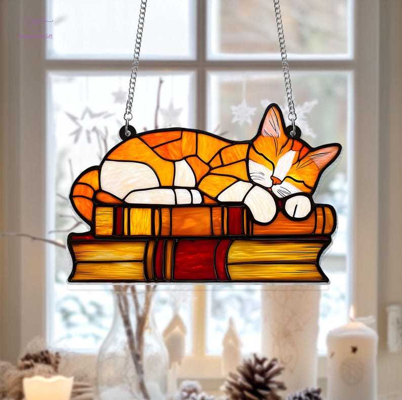 π2024 Christmas Gift 50% Off--Acrylic Cat Book Suncatcher Ornament