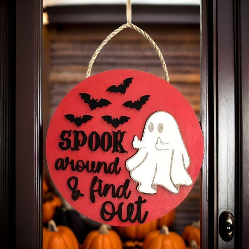 🔥Last Day 50% OFF-👻Spook Around and Find Out Halloween Doorhanger
