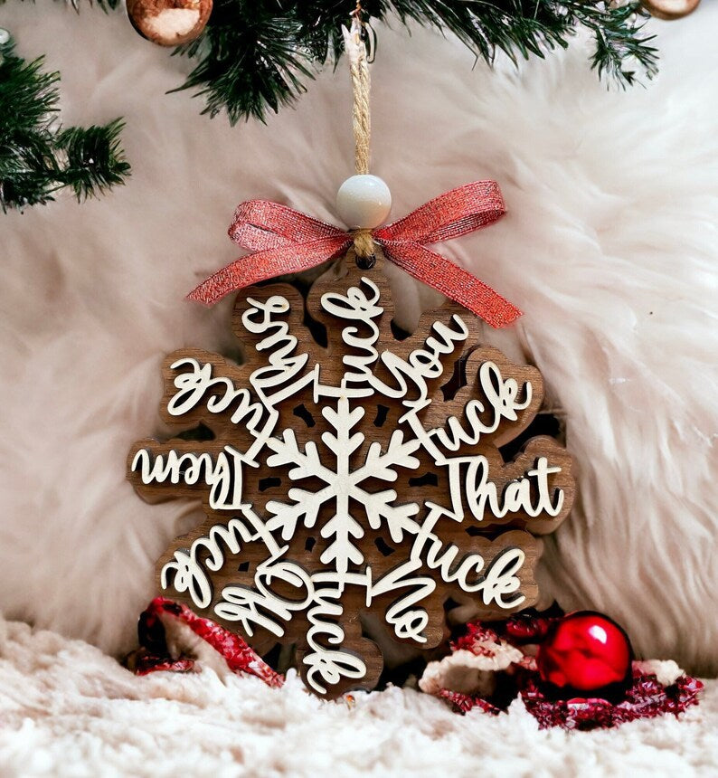 🤣Funny Swear Words Snowflake❄️ Wooden Ornament